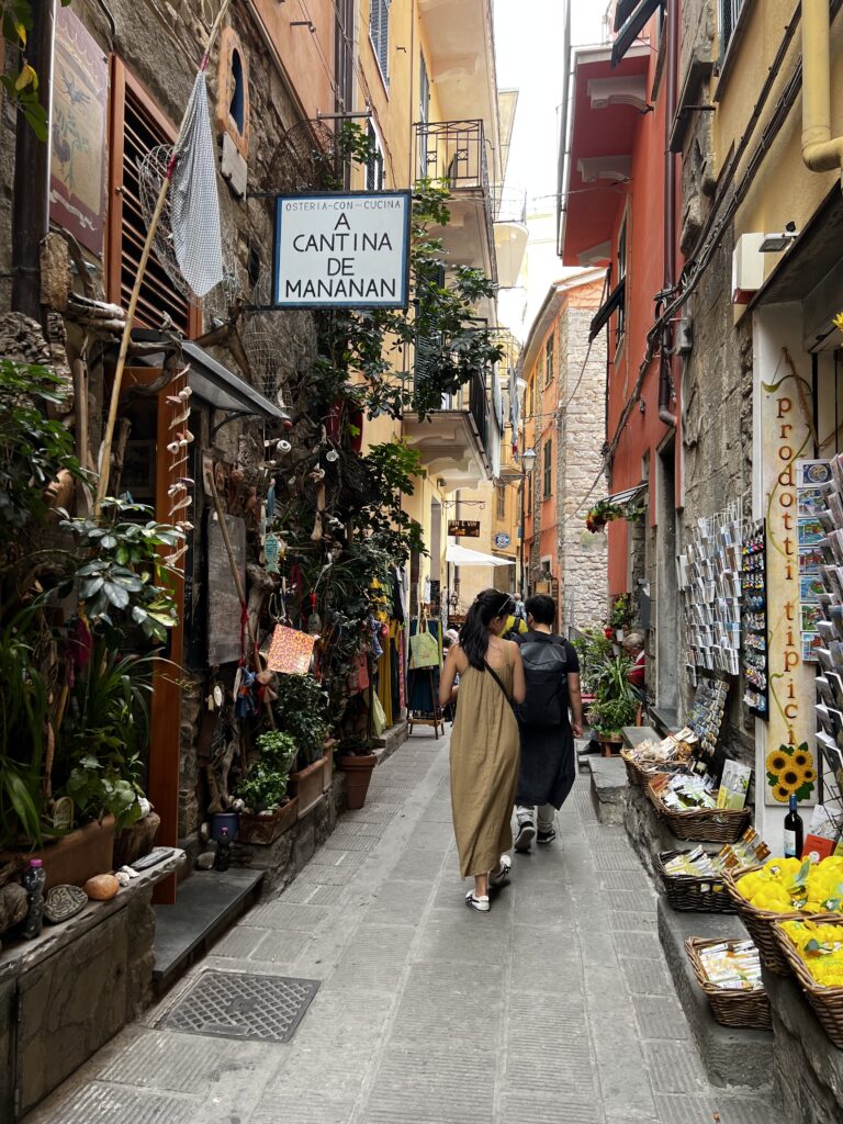 Cute narrow paths with shops in Corniglia