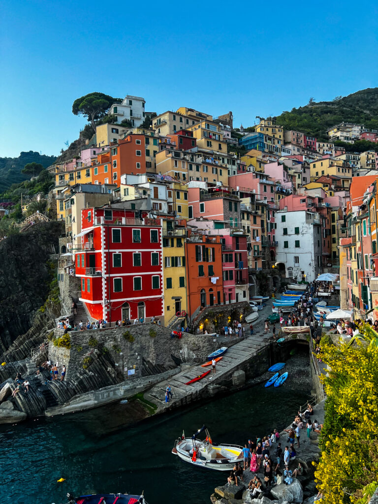 View from the colourful houses in Riomaggiore village in Cinque Terre 