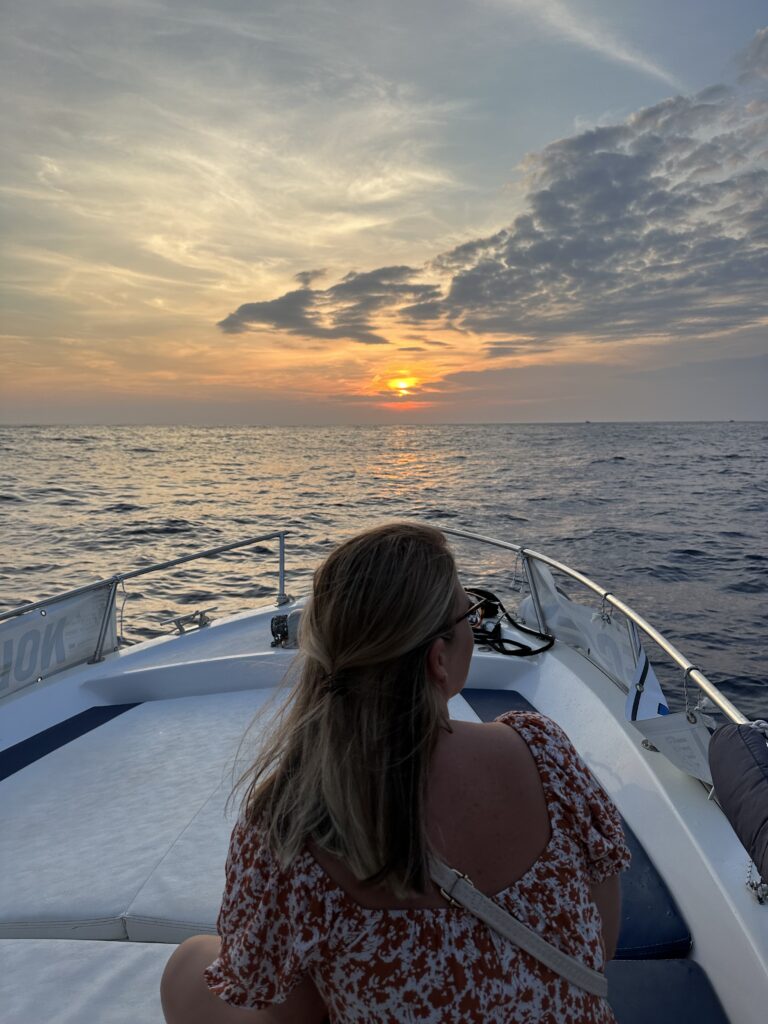 Luxurious ocean views from the sunset boat trip looking into the sunset 