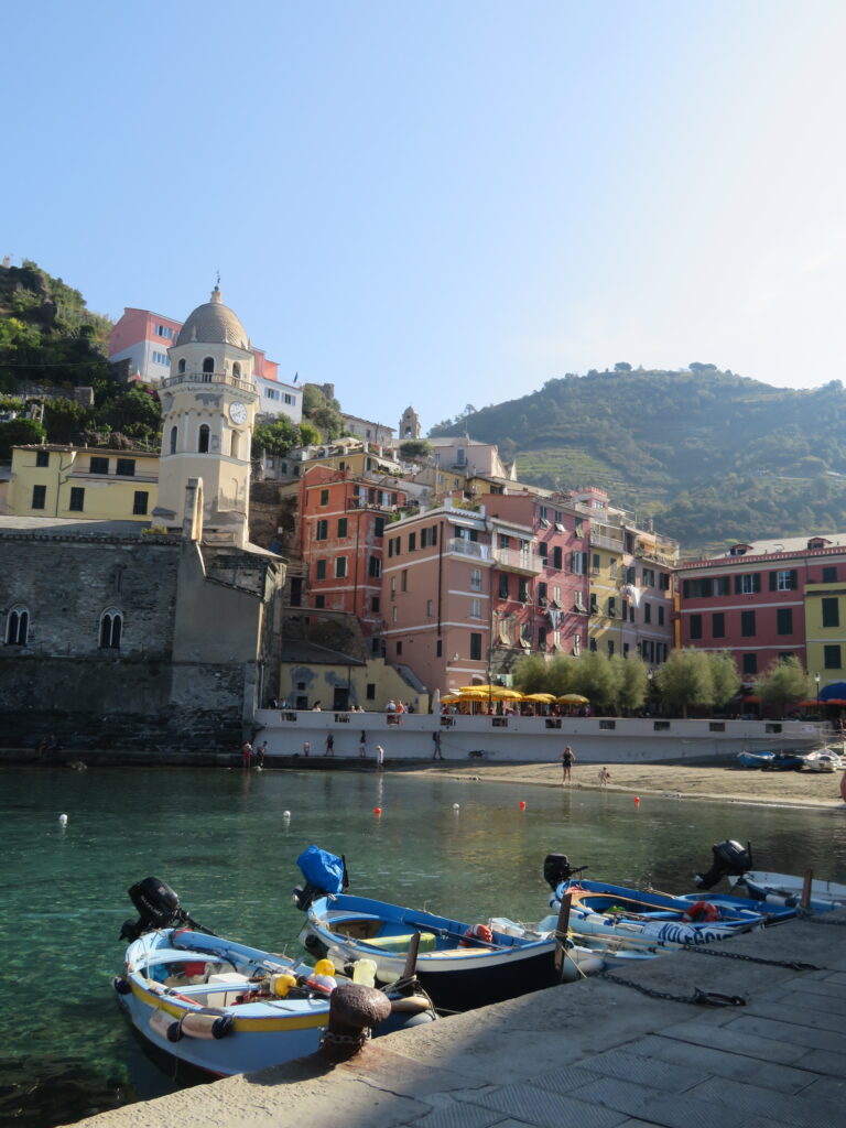 Sunshine over Vernazza village with the fishing boats in full view